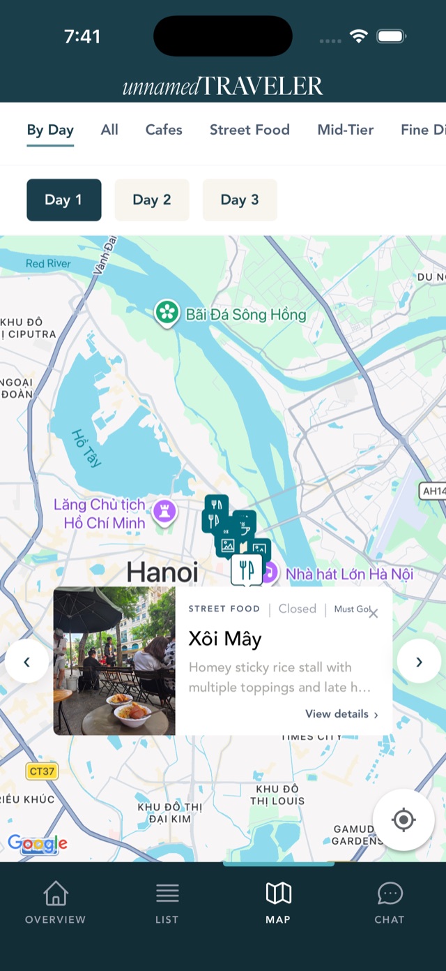 Hanoi interactive map screen in the app