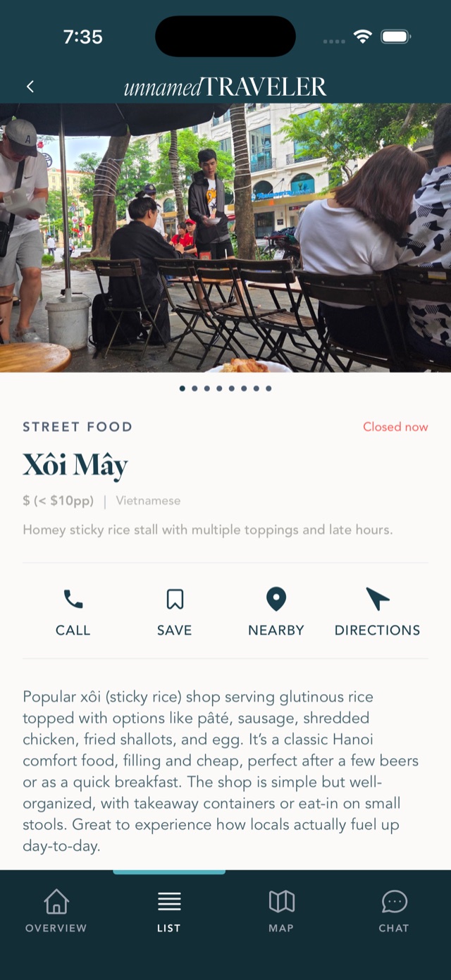 Hanoi place detail screen in the app