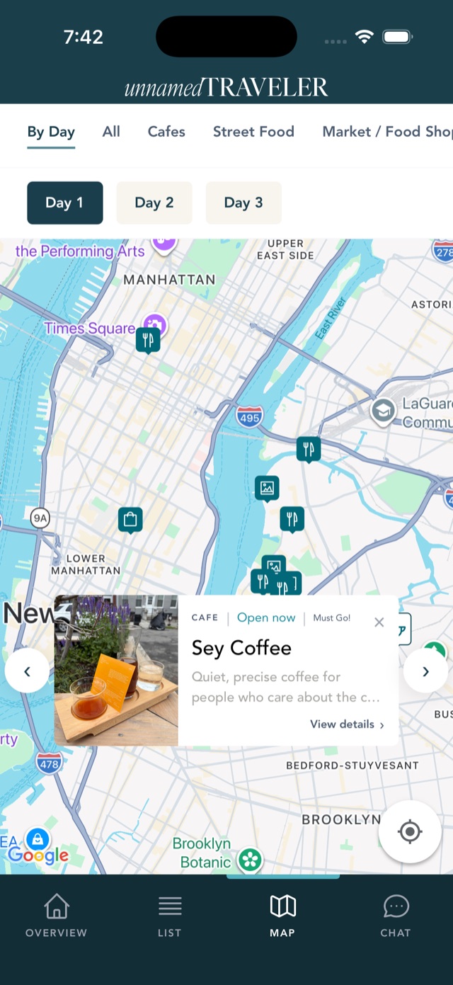 New York City interactive map screen in the app